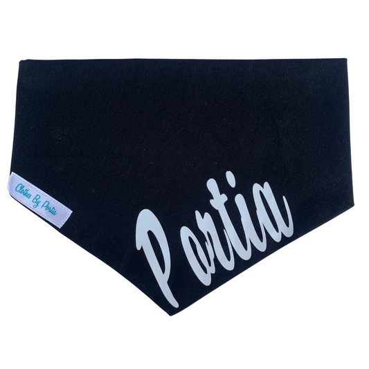 dog bandana with dogs name in white script