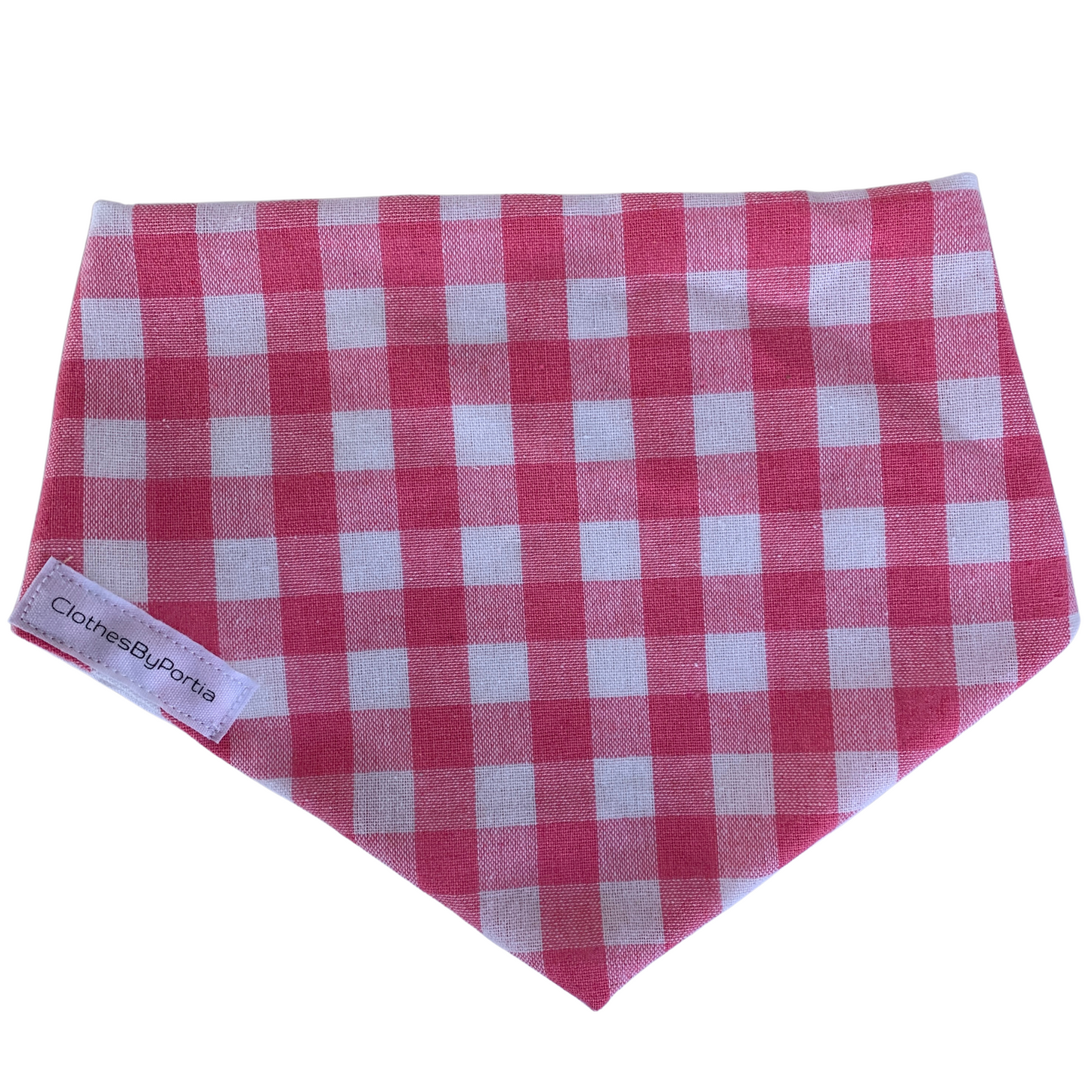 candy pink and white gingham dog bandana made in New Zealand