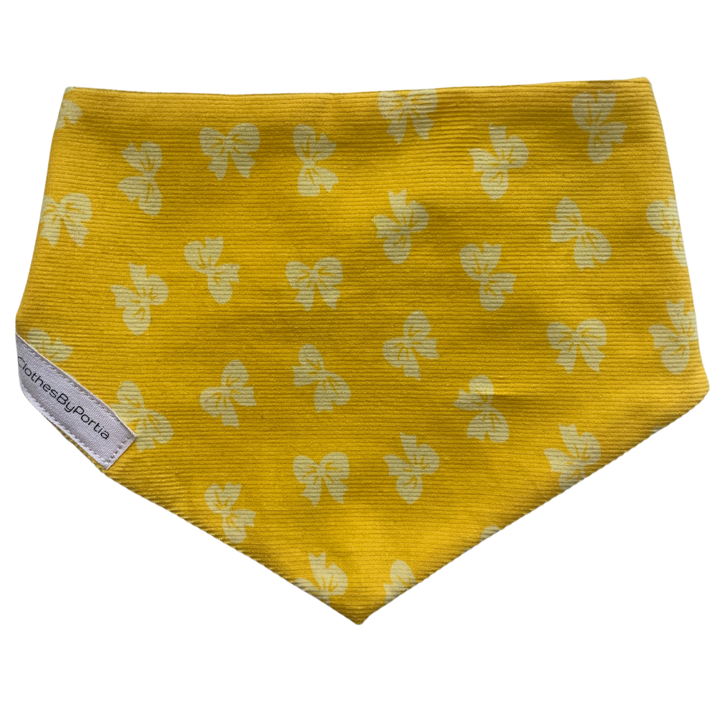 yellow with cream bow print cord fabric dog bandana made in New Zealand