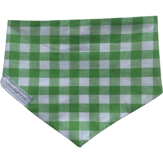 green and white gingham print dog bandana made in New Zealand