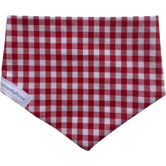 red gingham dog bandana made in New Zealand