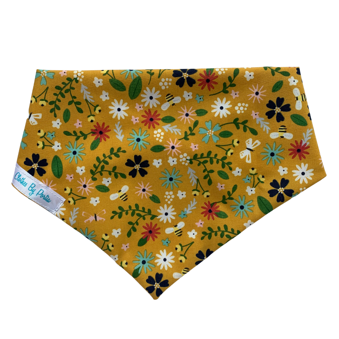gorgeous mustard floral print dog bandana made in NZ